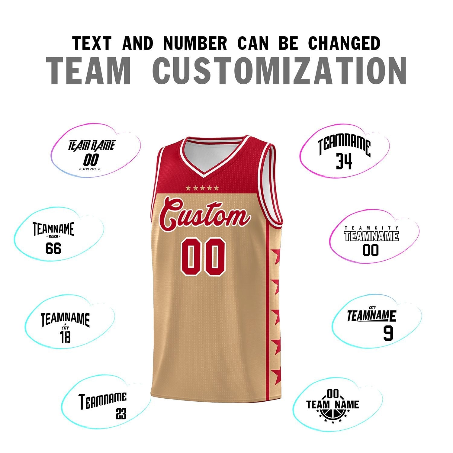 Custom Old Gold Red Color Block Sets Sports Uniform Basketball Jersey