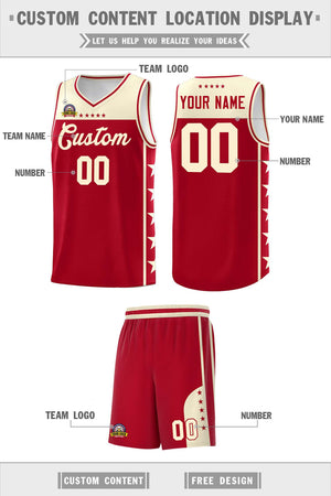 Custom Red Cream Color Block Sets Sports Uniform Basketball Jersey