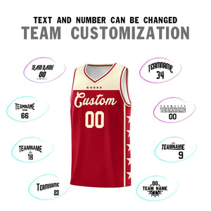 Custom Red Cream Color Block Sets Sports Uniform Basketball Jersey