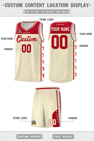 Custom Cream Red Color Block Sets Sports Uniform Basketball Jersey