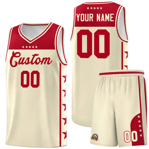 Custom Cream Red Color Block Sets Sports Uniform Basketball Jersey