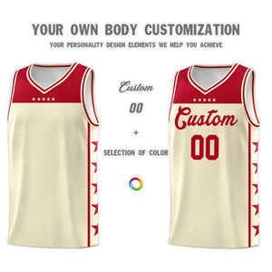 Custom Cream Red Color Block Sets Sports Uniform Basketball Jersey