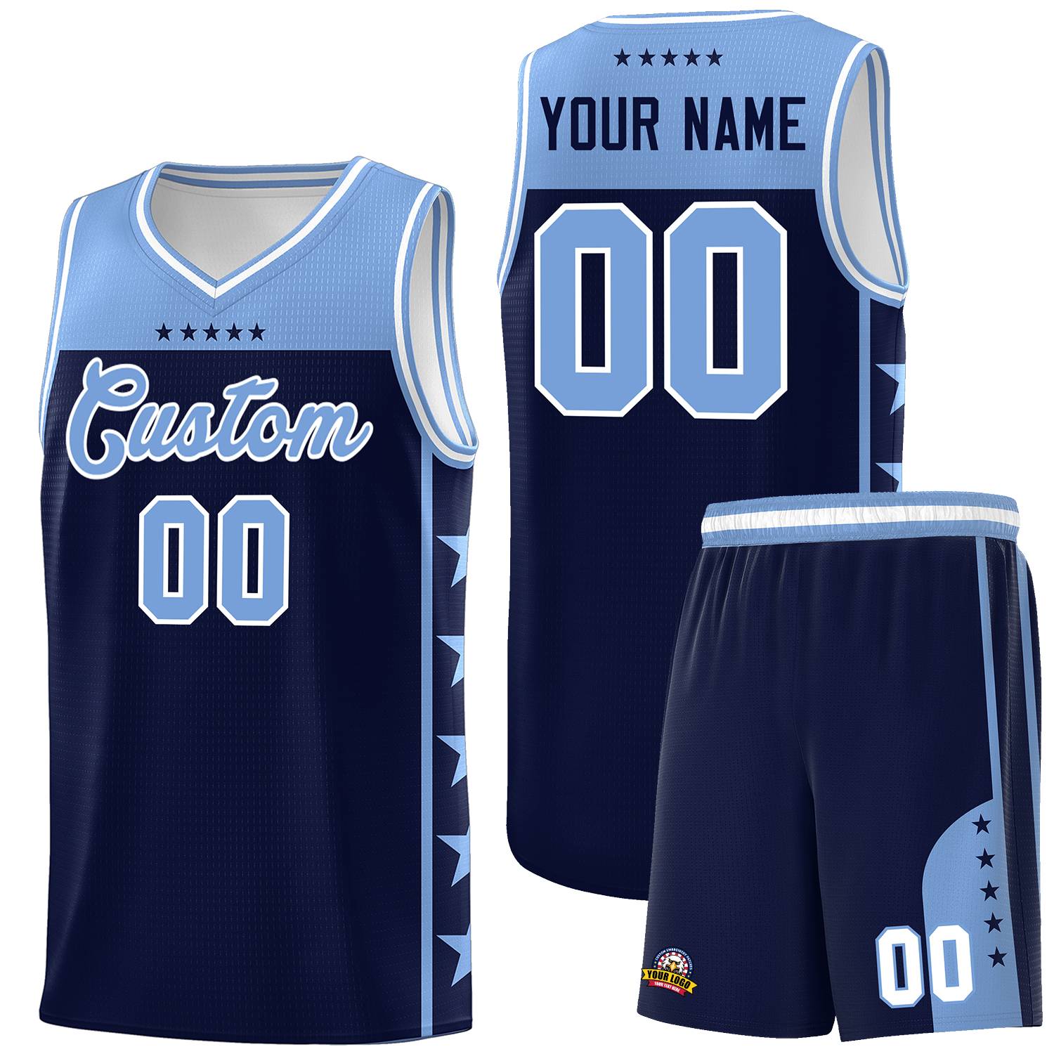 Custom Navy Light Blue Color Block Sets Sports Uniform Basketball Jersey