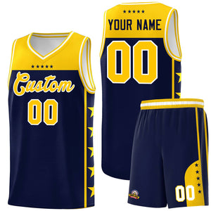 Custom Navy Yellow Color Block Sets Sports Uniform Basketball Jersey