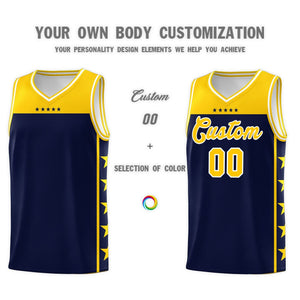 Custom Navy Yellow Color Block Sets Sports Uniform Basketball Jersey