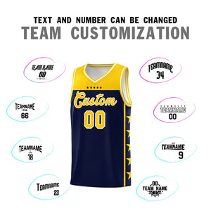 Custom Navy Yellow Color Block Sets Sports Uniform Basketball Jersey