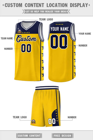 Custom Gold Navy Color Block Sets Sports Uniform Basketball Jersey