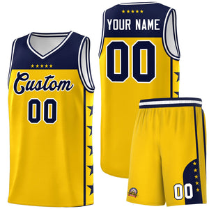 Custom Gold Navy Color Block Sets Sports Uniform Basketball Jersey