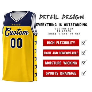 Custom Gold Navy Color Block Sets Sports Uniform Basketball Jersey