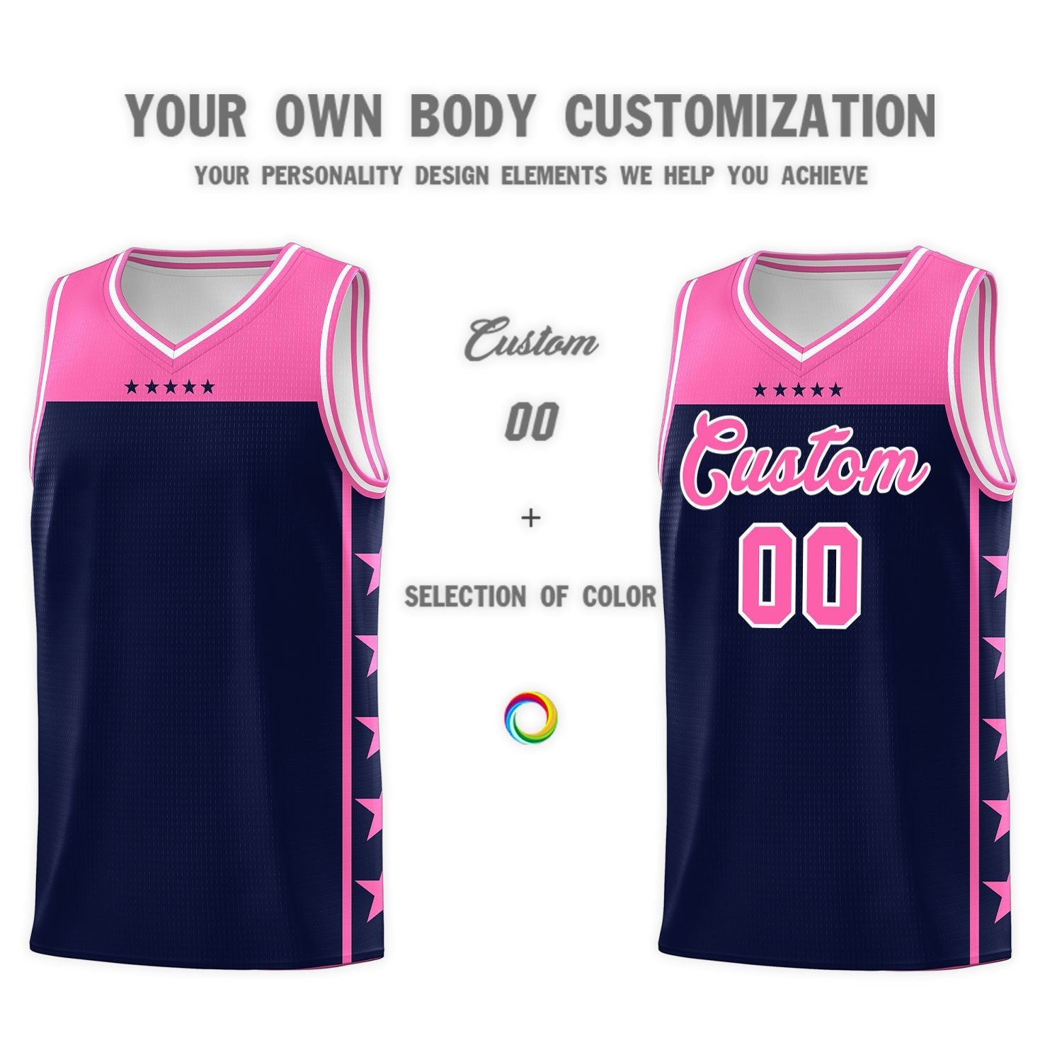 Custom Navy Pink Color Block Sets Sports Uniform Basketball Jersey