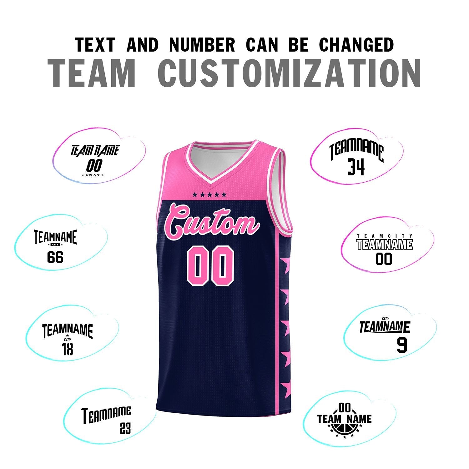 Custom Navy Pink Color Block Sets Sports Uniform Basketball Jersey