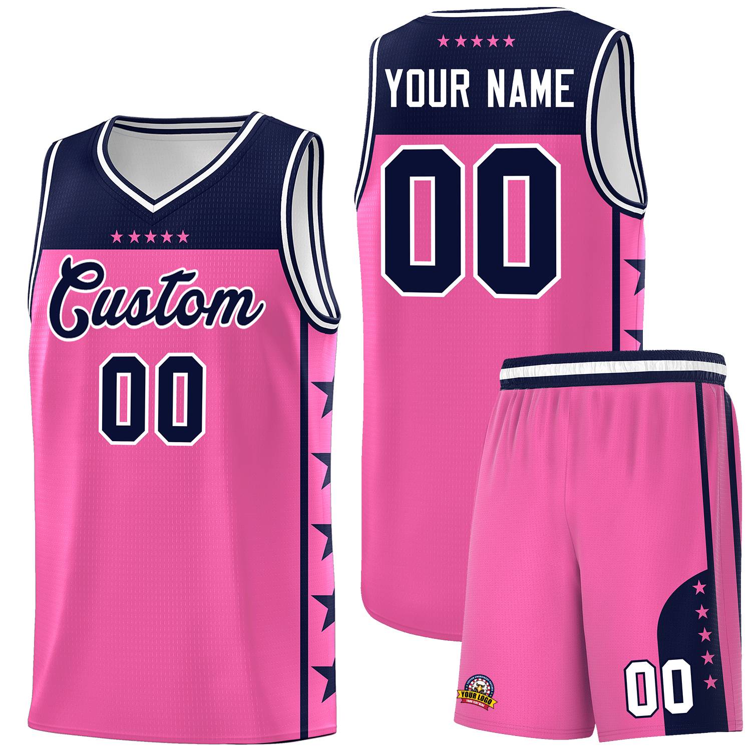 Custom Pink Navy Color Block Sets Sports Uniform Basketball Jersey