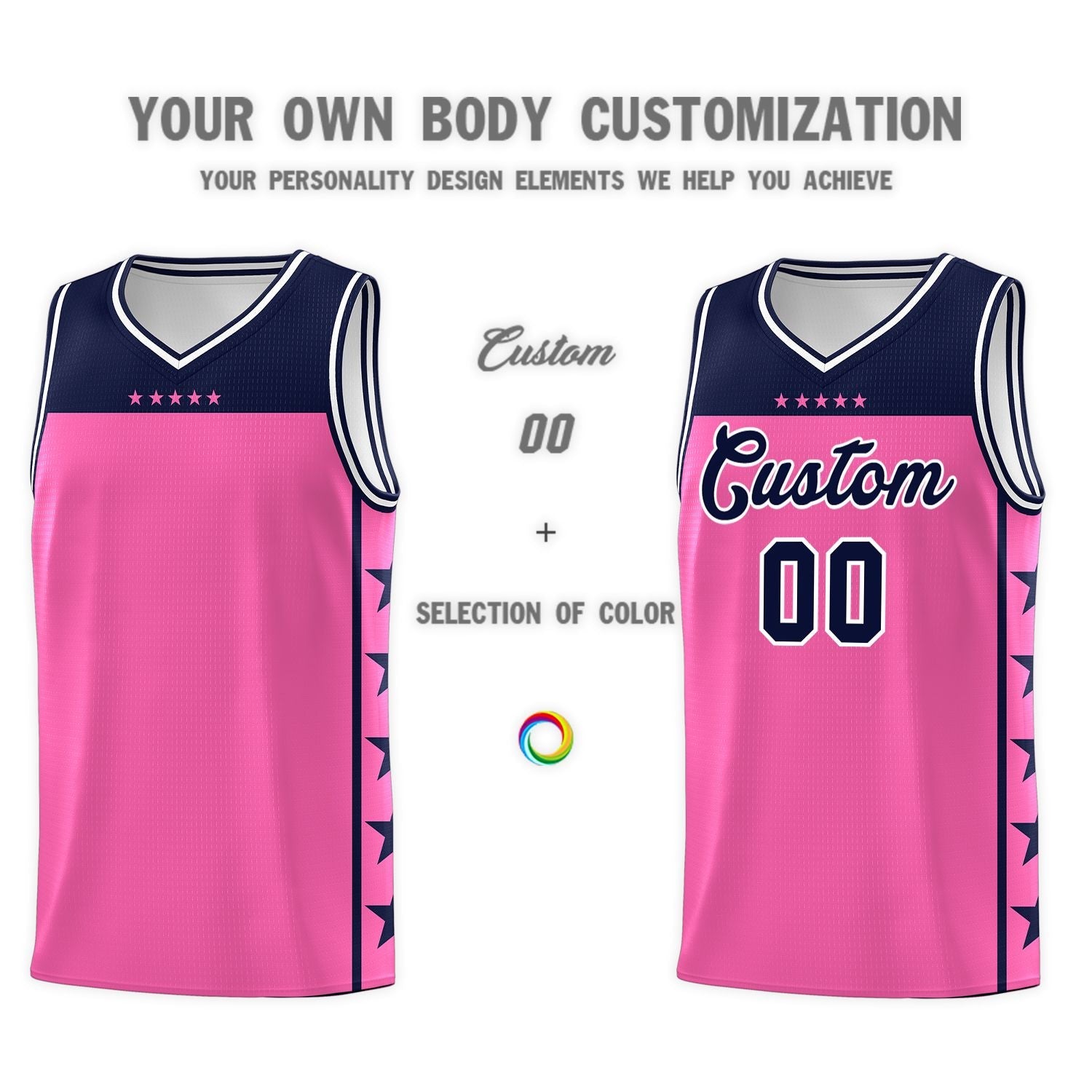 Custom Pink Navy Color Block Sets Sports Uniform Basketball Jersey