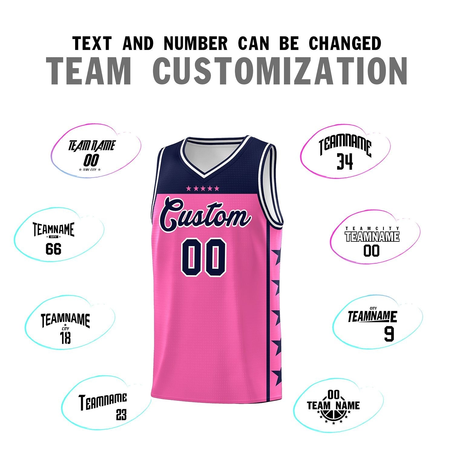 Custom Pink Navy Color Block Sets Sports Uniform Basketball Jersey