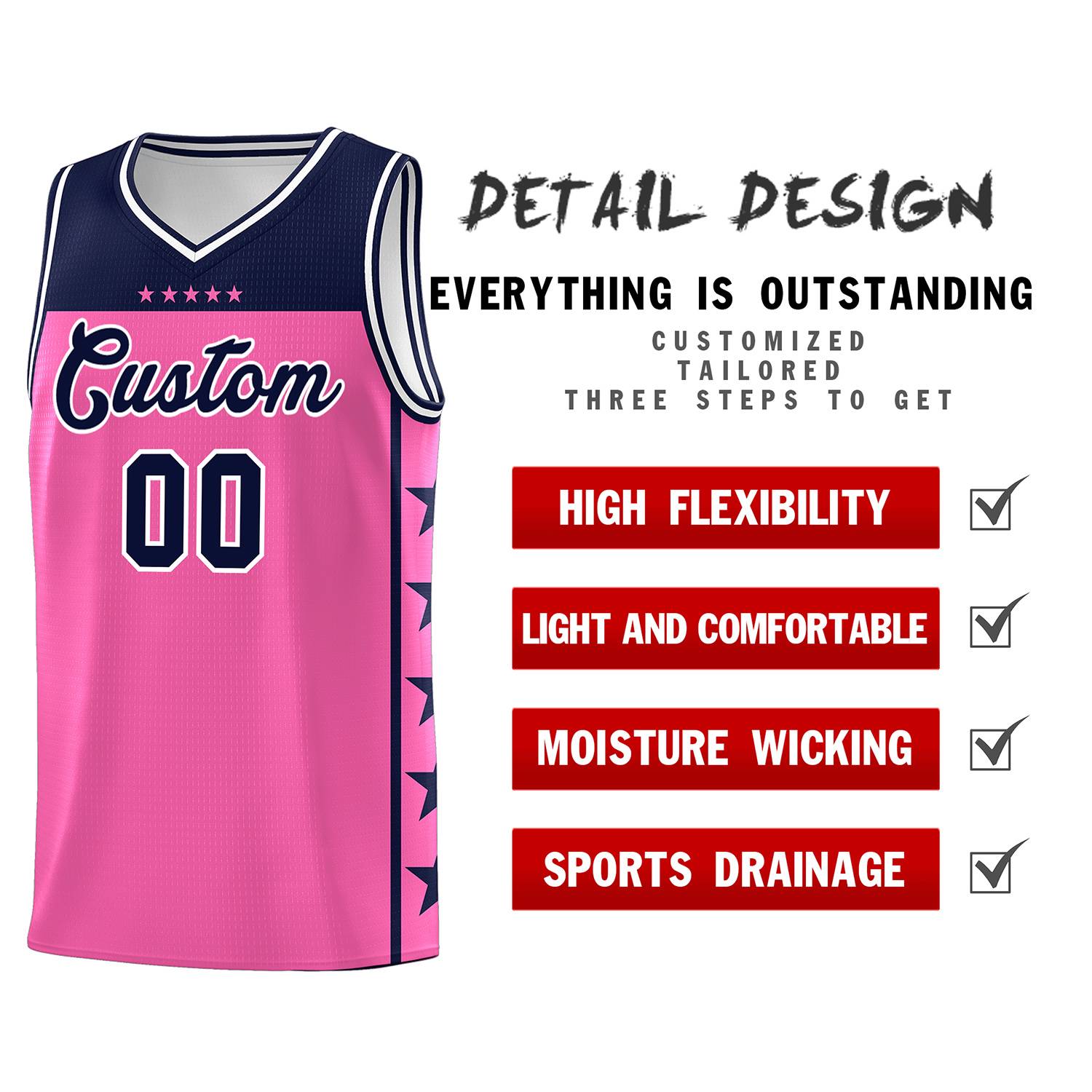 Custom Pink Navy Color Block Sets Sports Uniform Basketball Jersey