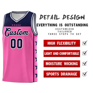 Custom Pink Navy Color Block Sets Sports Uniform Basketball Jersey