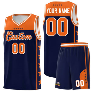 Custom Navy Orange Color Block Sets Sports Uniform Basketball Jersey