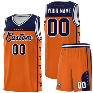 Custom Orange Navy Color Block Sets Sports Uniform Basketball Jersey