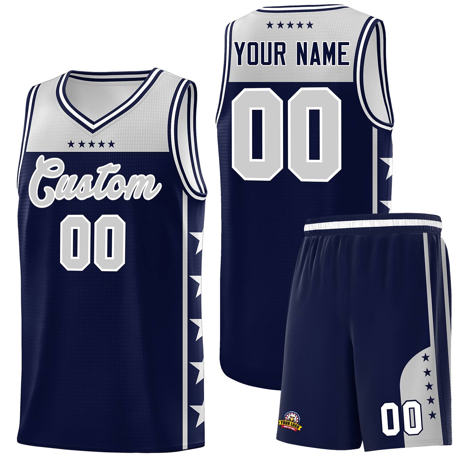 Custom Navy Gray Color Block Sets Sports Uniform Basketball Jersey