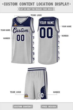 Custom Gray Navy Color Block Sets Sports Uniform Basketball Jersey