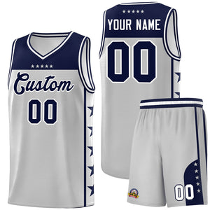 Custom Gray Navy Color Block Sets Sports Uniform Basketball Jersey