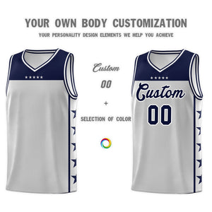 Custom Gray Navy Color Block Sets Sports Uniform Basketball Jersey