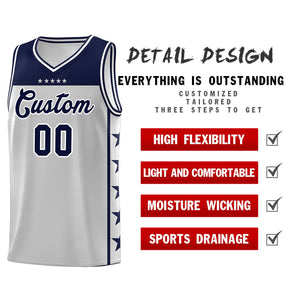 Custom Gray Navy Color Block Sets Sports Uniform Basketball Jersey