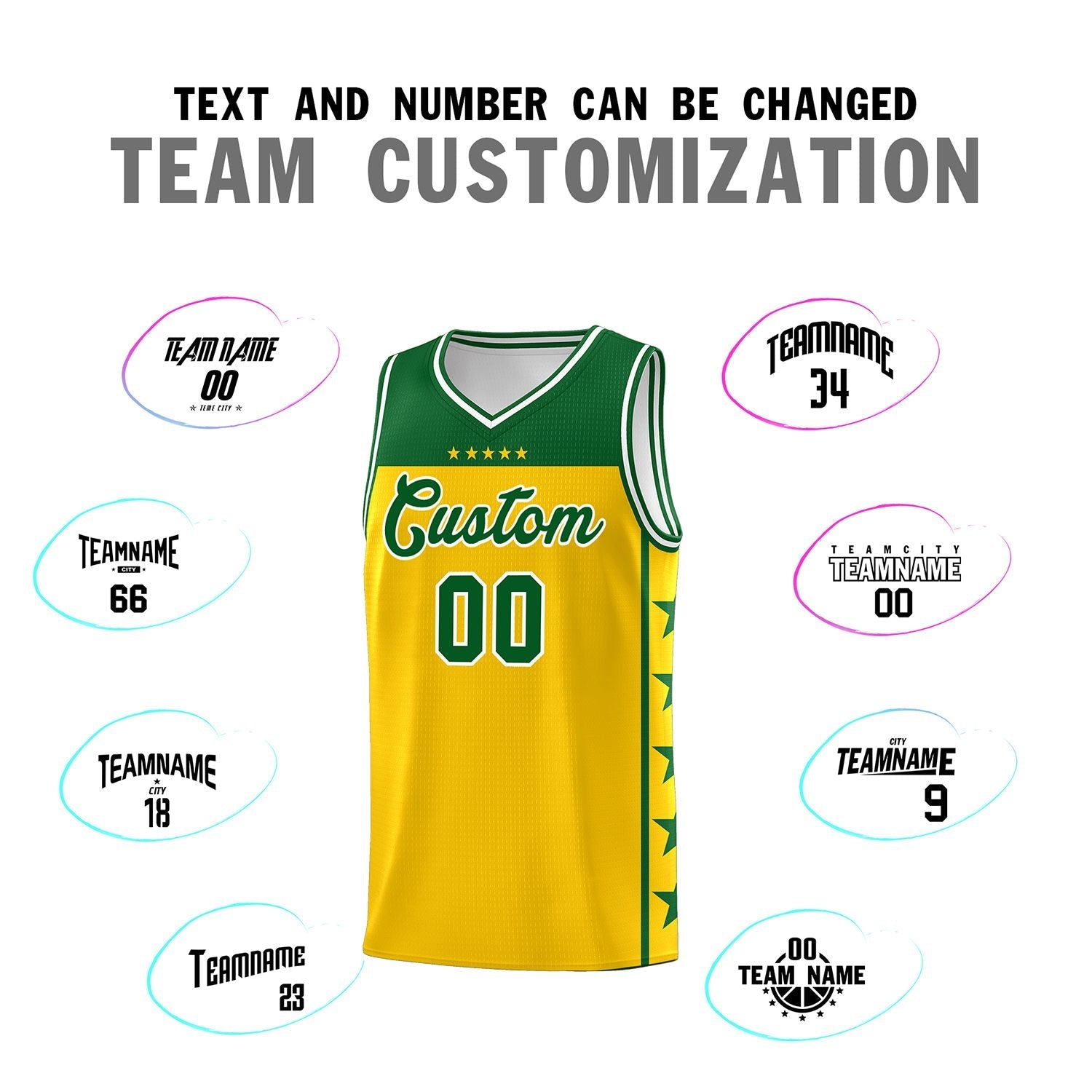 Custom Gold Kelly Green Color Block Sets Sports Uniform Basketball Jersey