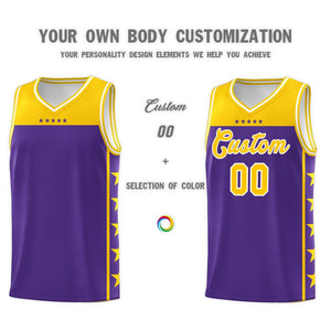 Custom Purple Yellow Color Block Sets Sports Uniform Basketball Jersey