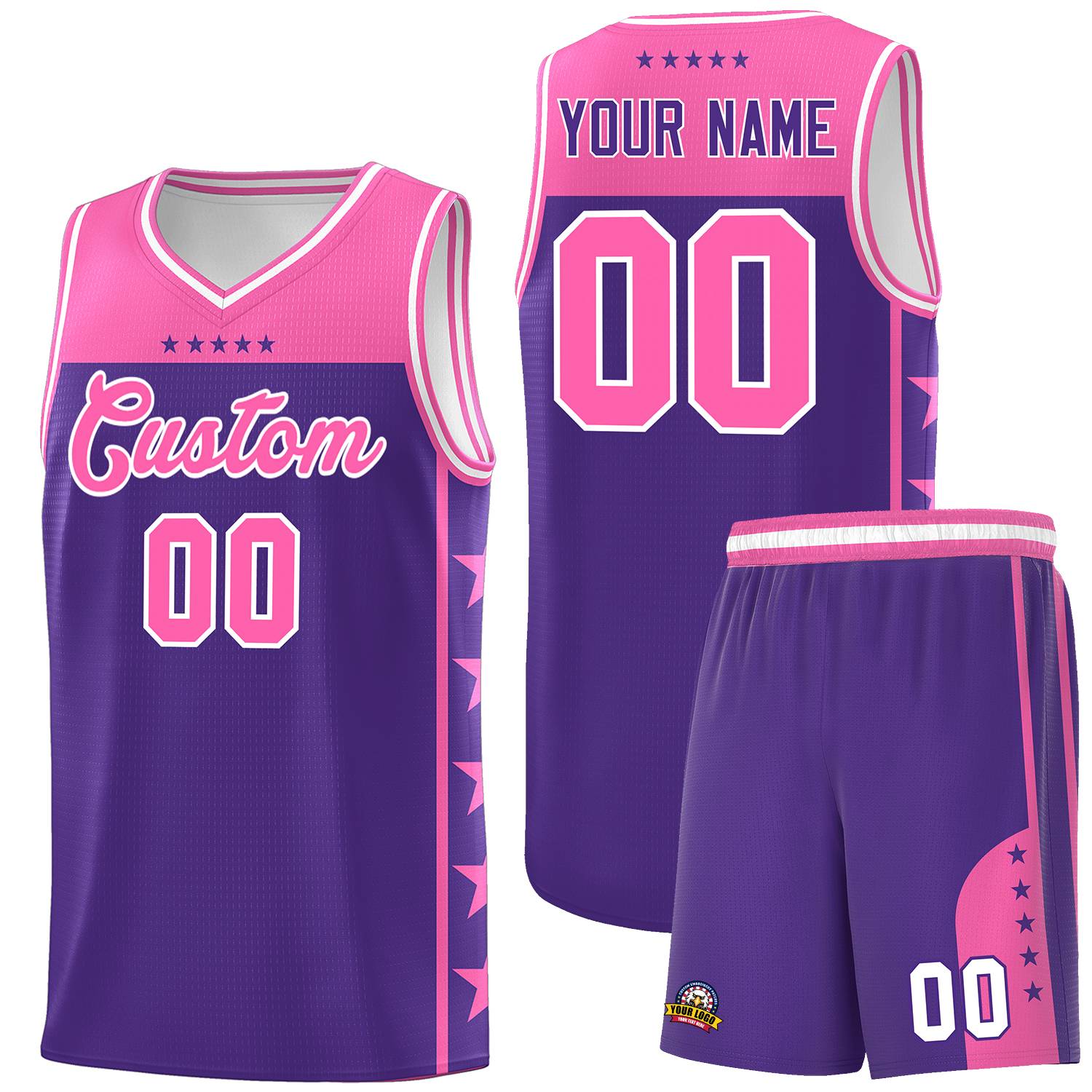 Custom Purple Pink Color Block Sets Sports Uniform Basketball Jersey