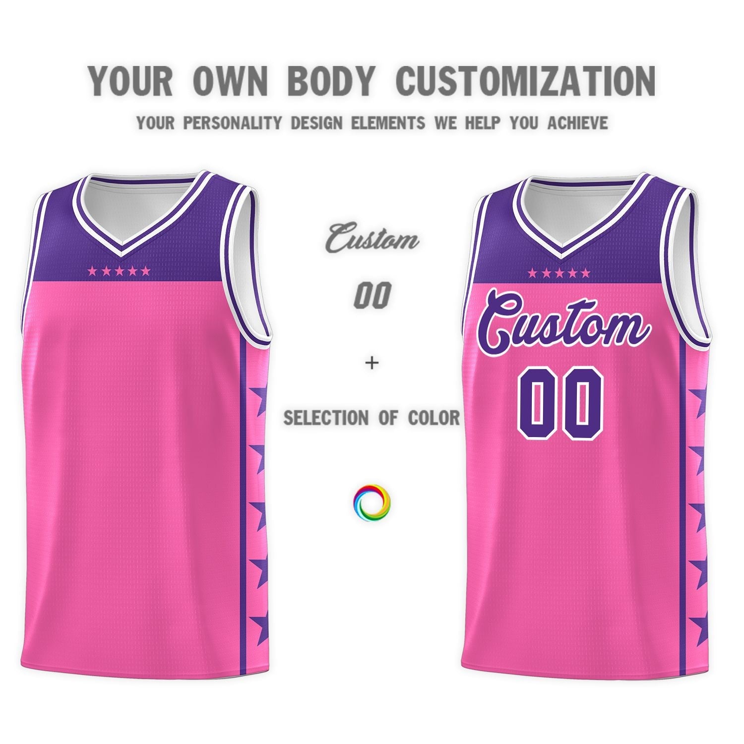 Custom Pink Purple Color Block Sets Sports Uniform Basketball Jersey