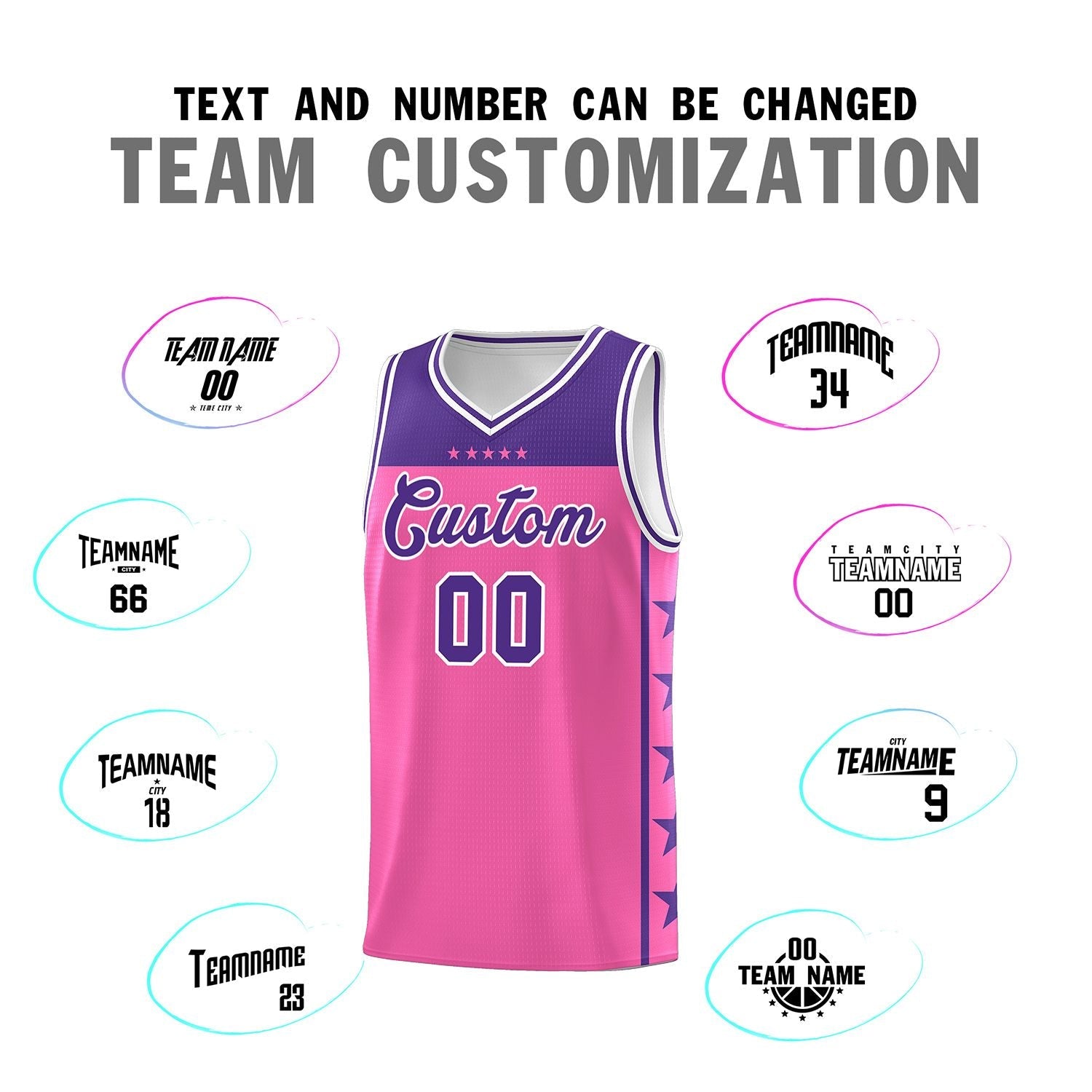 Custom Pink Purple Color Block Sets Sports Uniform Basketball Jersey