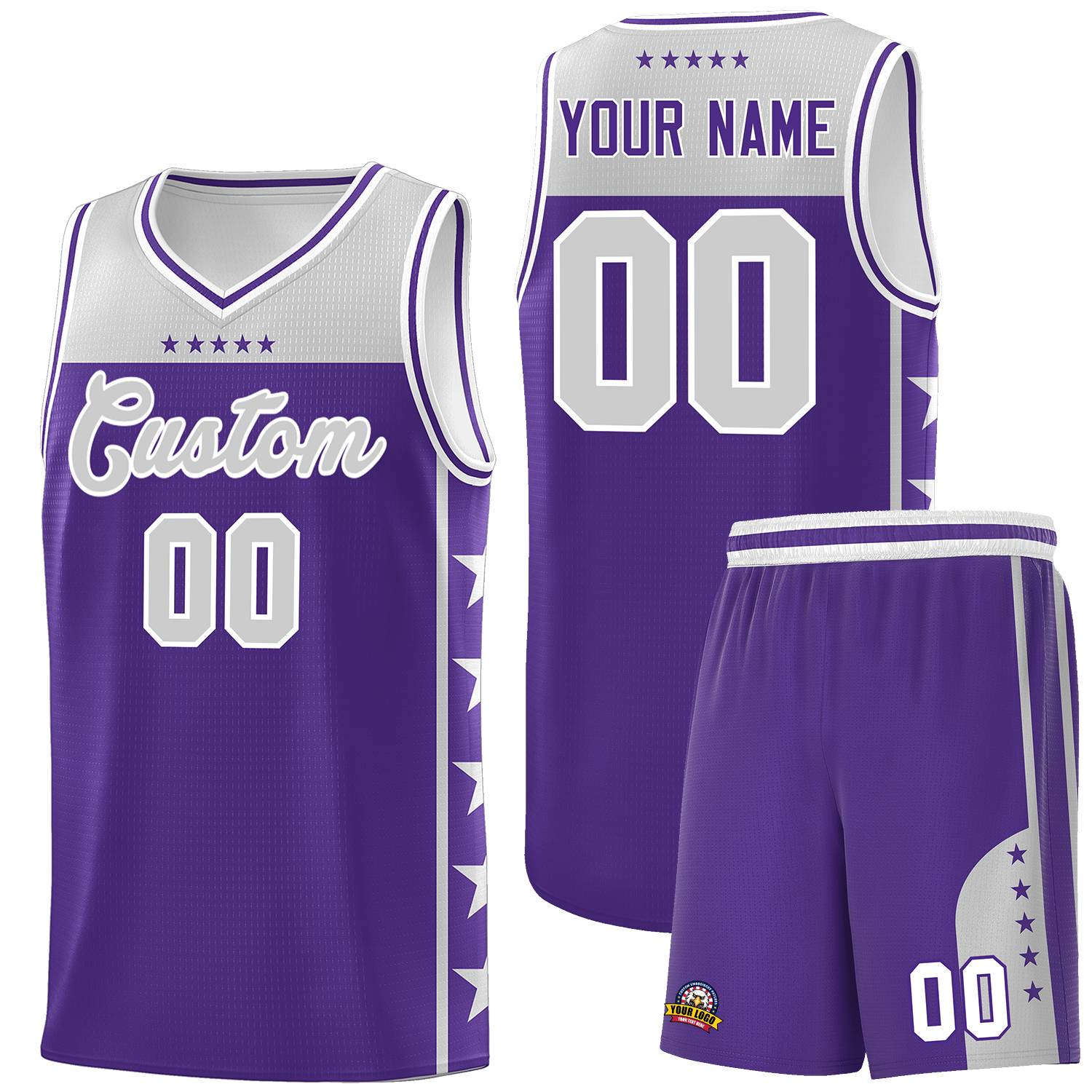 Custom Purple Gray Color Block Sets Sports Uniform Basketball Jersey