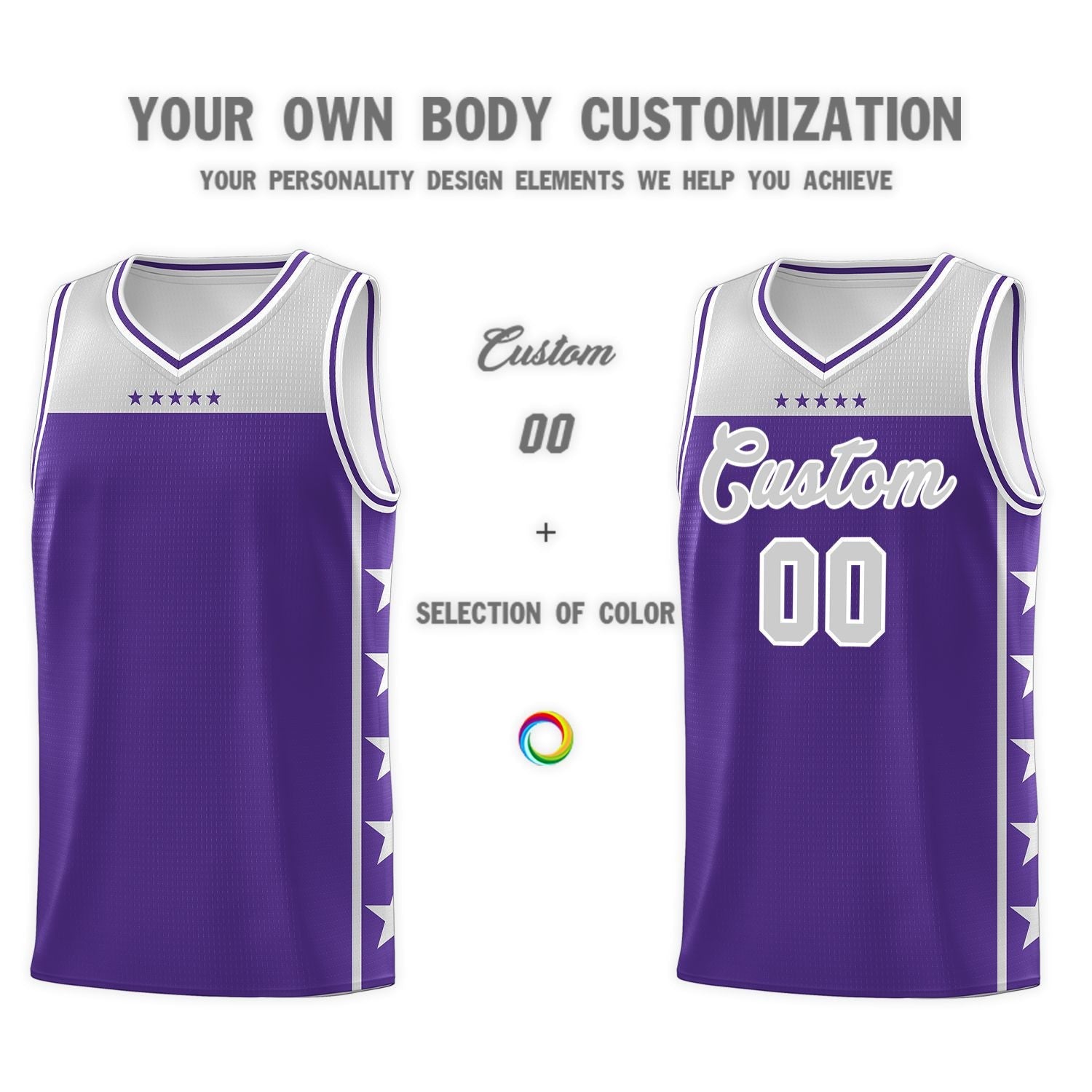 Custom Purple Gray Color Block Sets Sports Uniform Basketball Jersey