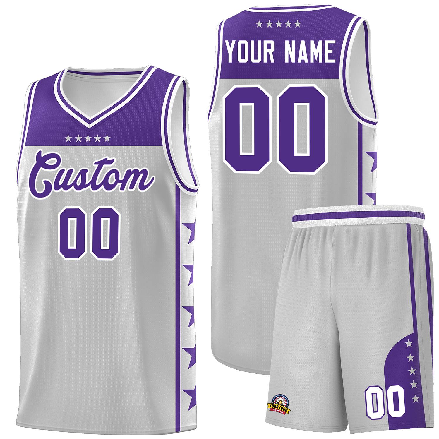 Custom Gray Purple Color Block Sets Sports Uniform Basketball Jersey