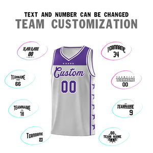 Custom Gray Purple Color Block Sets Sports Uniform Basketball Jersey