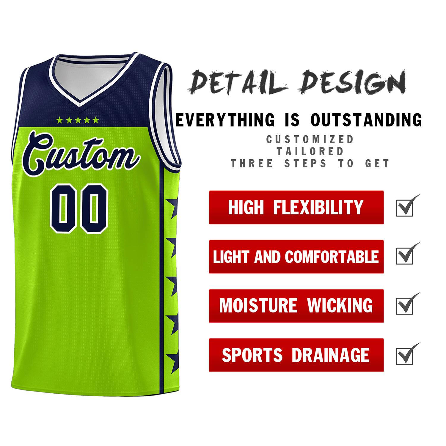 Custom Neon Green Navy Color Block Sets Sports Uniform Basketball Jersey