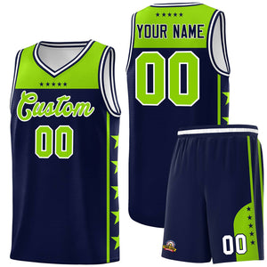 Custom Navy Neon Green Color Block Sets Sports Uniform Basketball Jersey