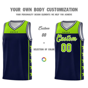 Custom Navy Neon Green Color Block Sets Sports Uniform Basketball Jersey