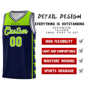 Custom Navy Neon Green Color Block Sets Sports Uniform Basketball Jersey