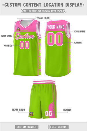 Custom Neon Green Pink Color Block Sets Sports Uniform Basketball Jersey