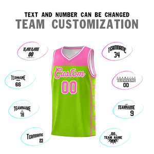 Custom Neon Green Pink Color Block Sets Sports Uniform Basketball Jersey