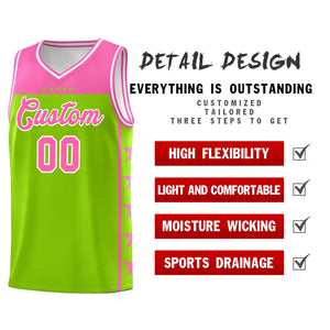 Custom Neon Green Pink Color Block Sets Sports Uniform Basketball Jersey