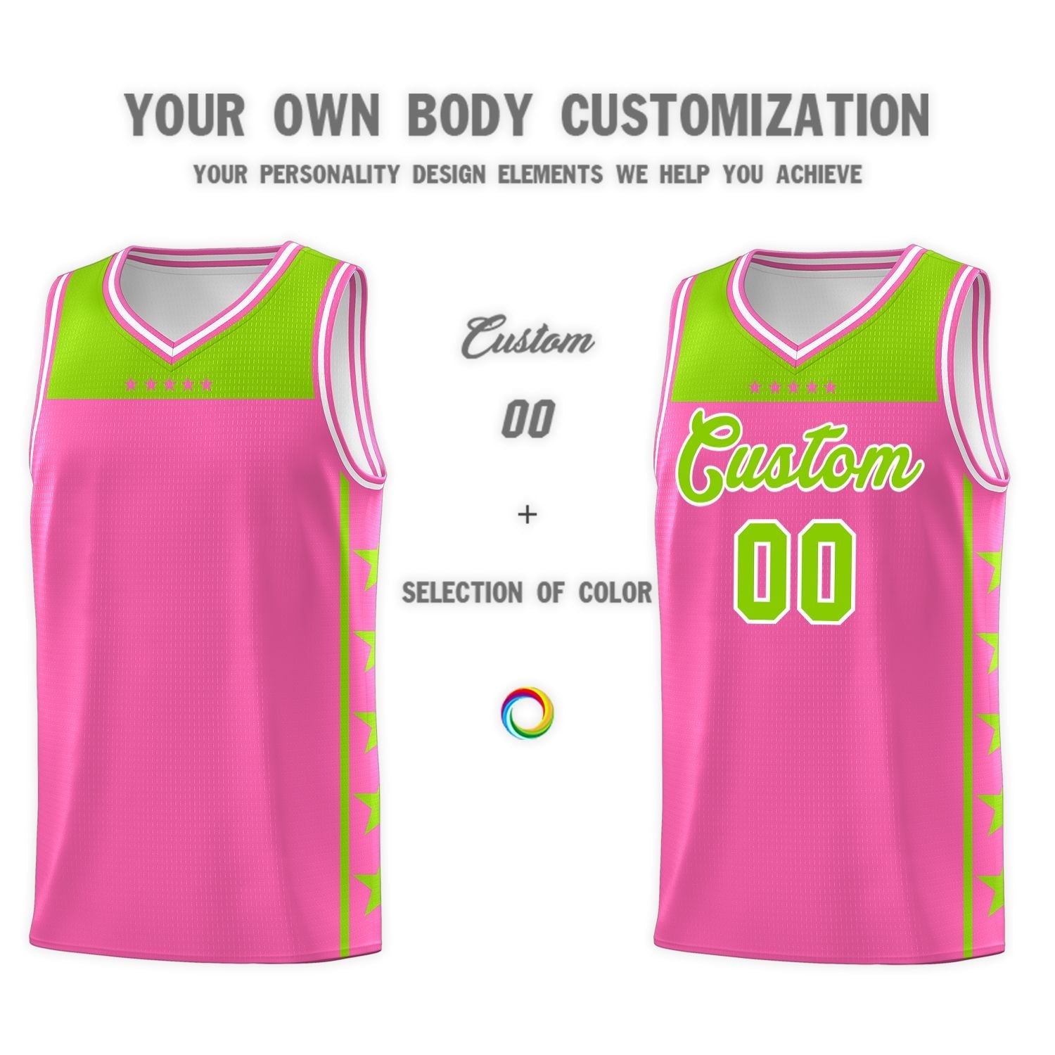 Custom Pink Neon Green Color Block Sets Sports Uniform Basketball Jersey