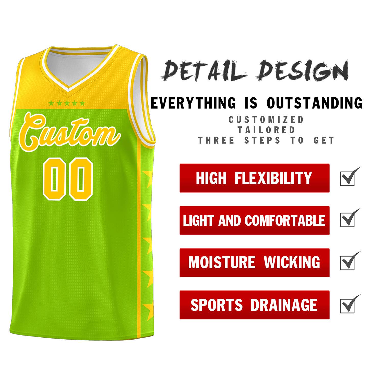 Custom Neon Green Yellow Color Block Sets Sports Uniform Basketball Jersey