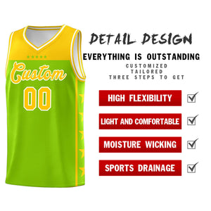 Custom Neon Green Yellow Color Block Sets Sports Uniform Basketball Jersey