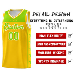 Custom Gold Neon Green Color Block Sets Sports Uniform Basketball Jersey