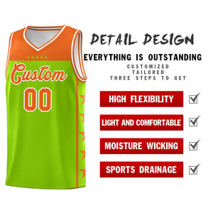 Custom Neon Green Orange Color Block Sets Sports Uniform Basketball Jersey