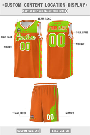 Custom Orange Neon Green Color Block Sets Sports Uniform Basketball Jersey