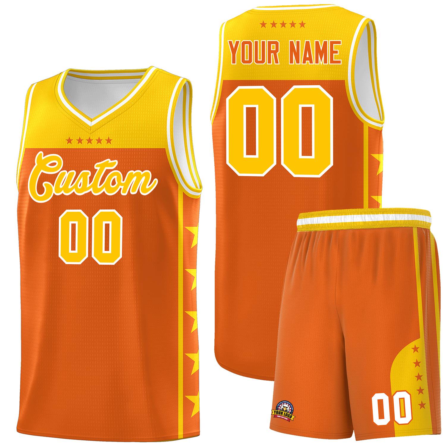 Custom Orange Yellow Color Block Sets Sports Uniform Basketball Jersey